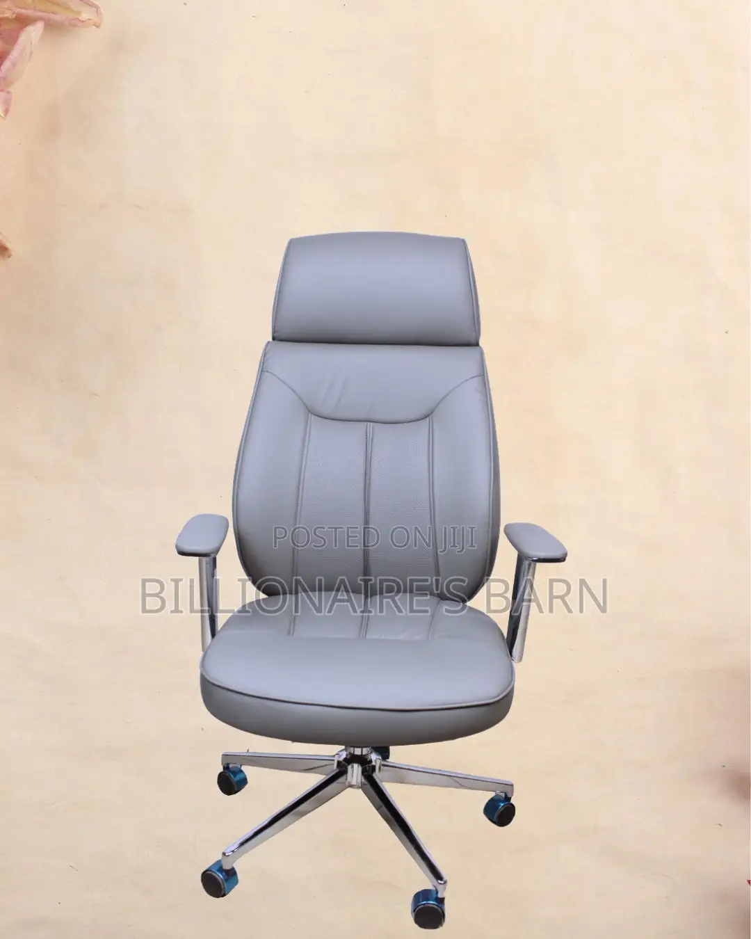 Grey Executive Leather Office Chair | Ergonomic Lumbar Support