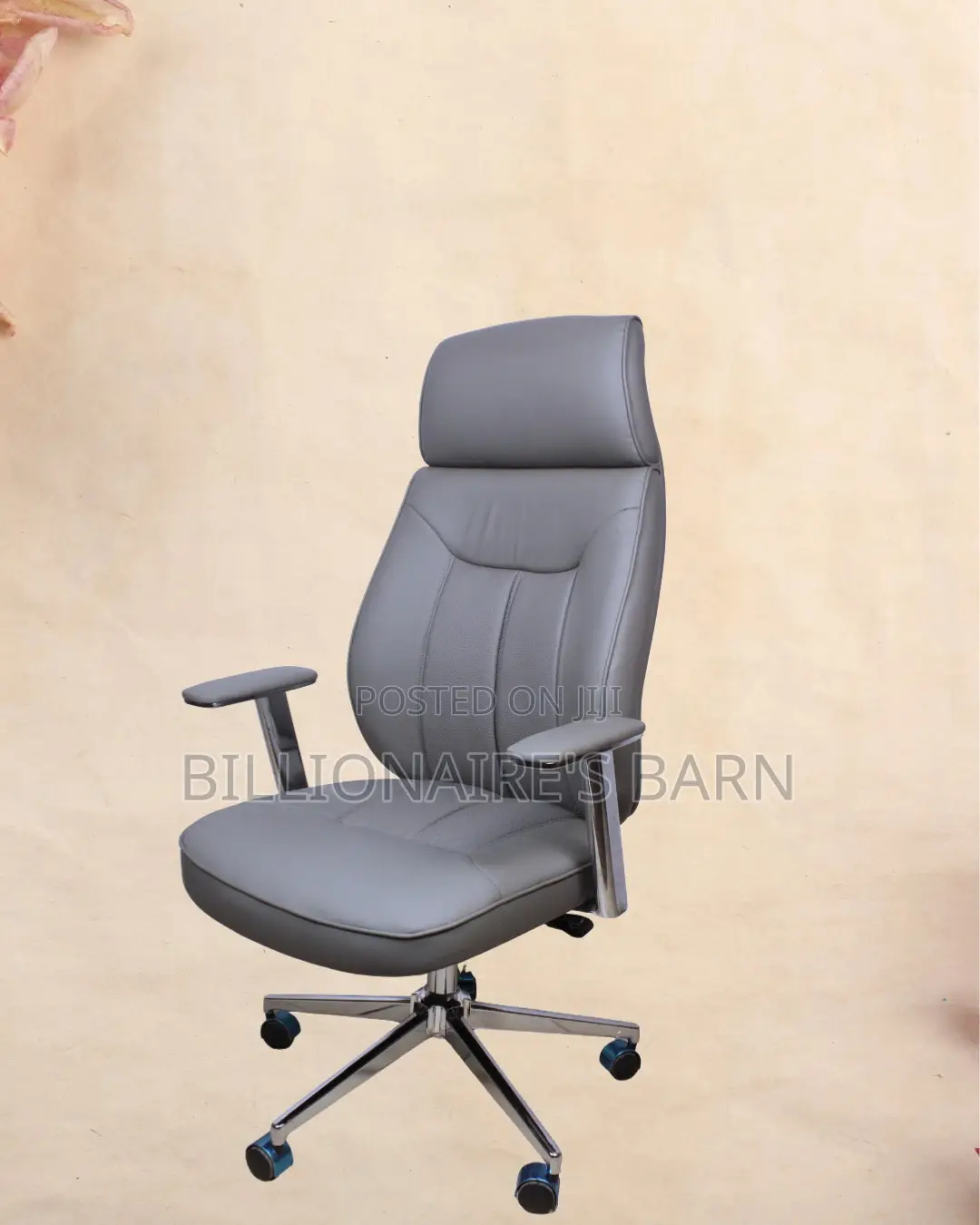 Grey Executive Leather Office Chair | Ergonomic Lumbar Support