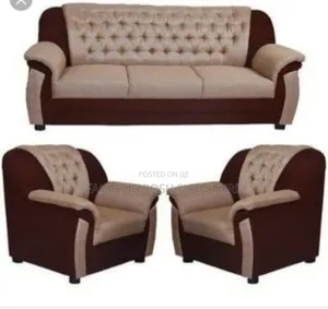 Brown and Beige Sofa Set With Tufted Design