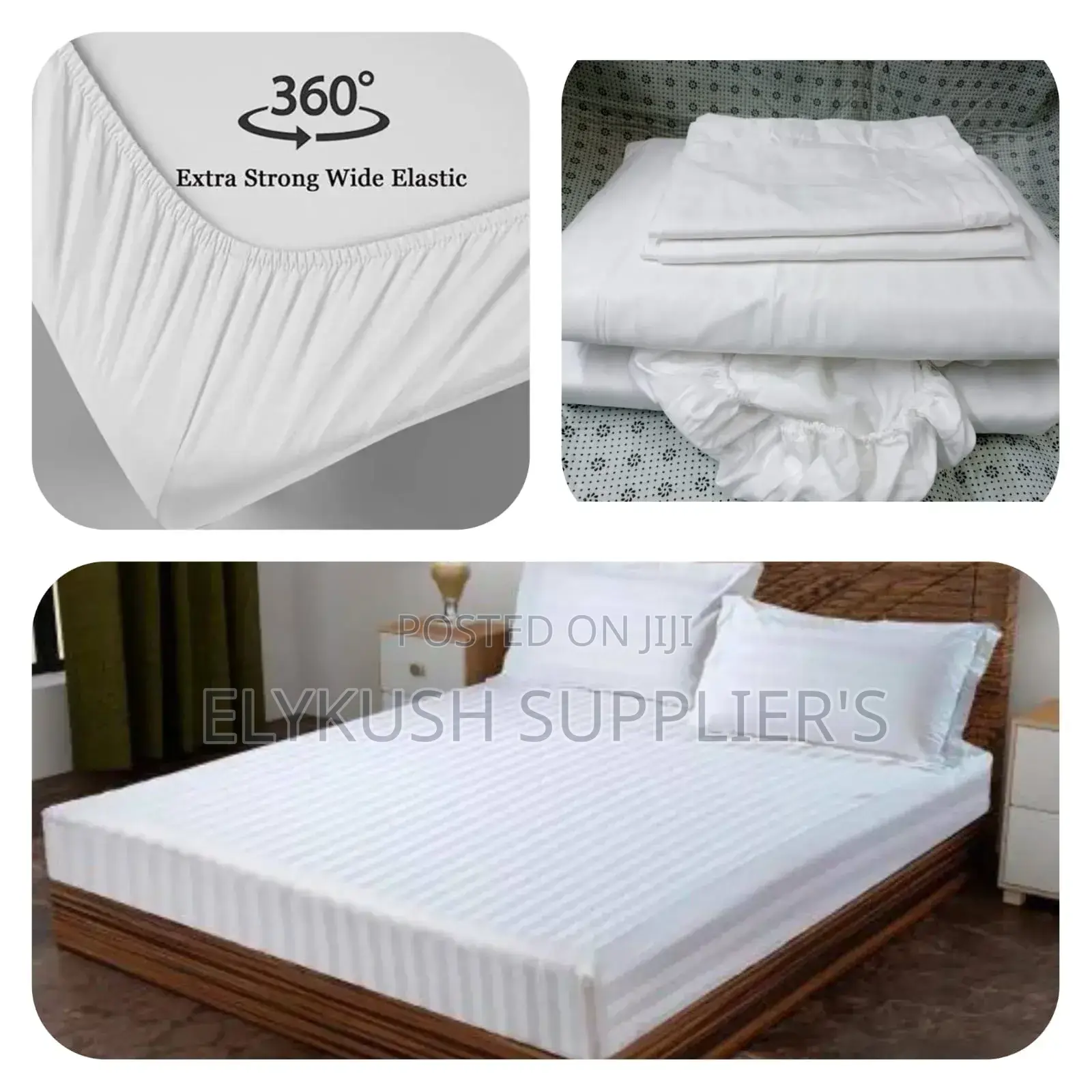 *100% Cotton (5pc) White Striped Mattress Cover*
Size: 6*7