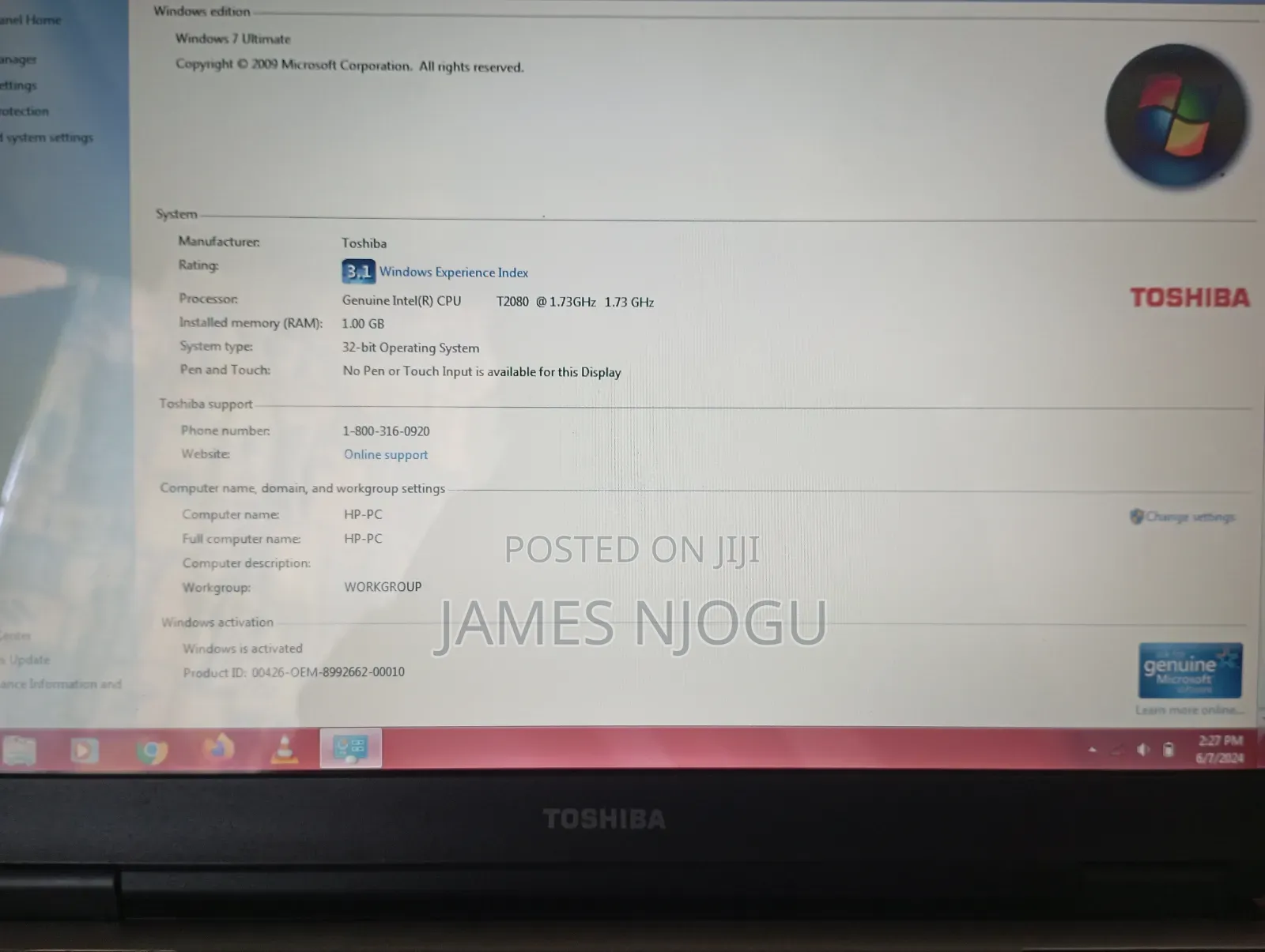 Laptop Toshiba Satellite A350 1GB Intel HDD 128GB
