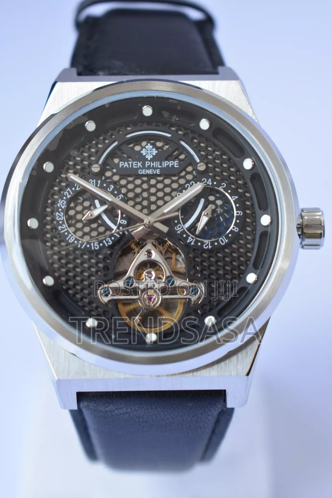 Patek Philippe Black Leather Straps Tourbillon Watch