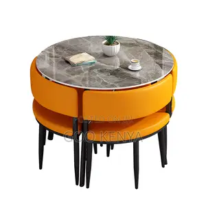 Dining Set; Modern Marble Dining Set With 4 Leather Chairs