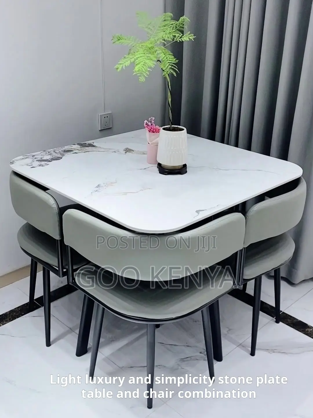 Dining Set; Modern Marble Dining Set With 4 Leather Chairs