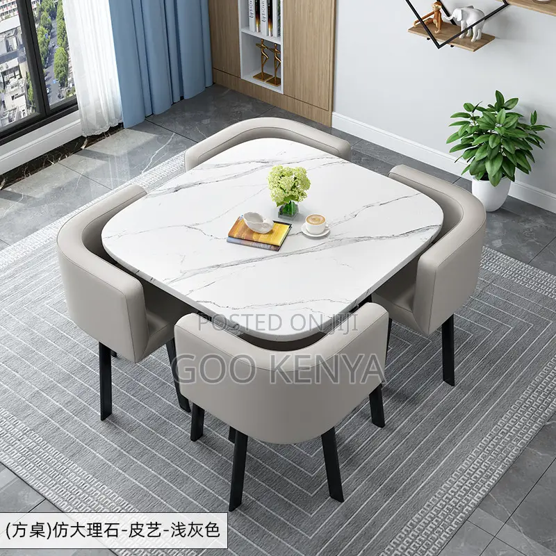 Dining Set; Modern Marble Dining Set With 4 Leather Chairs