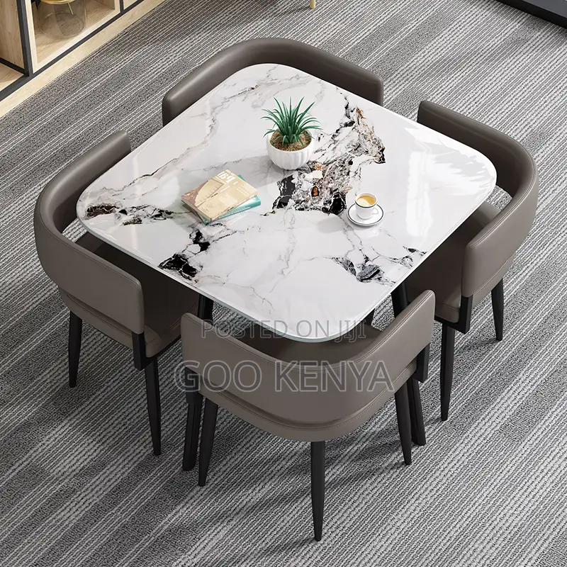 Dining Set; Modern Marble Dining Set With 4 Leather Chairs