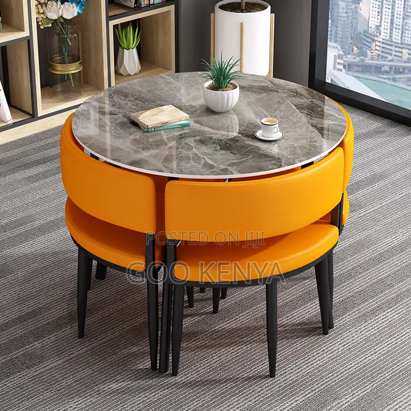 Dining Set; Modern Marble Dining Set With 4 Leather Chairs