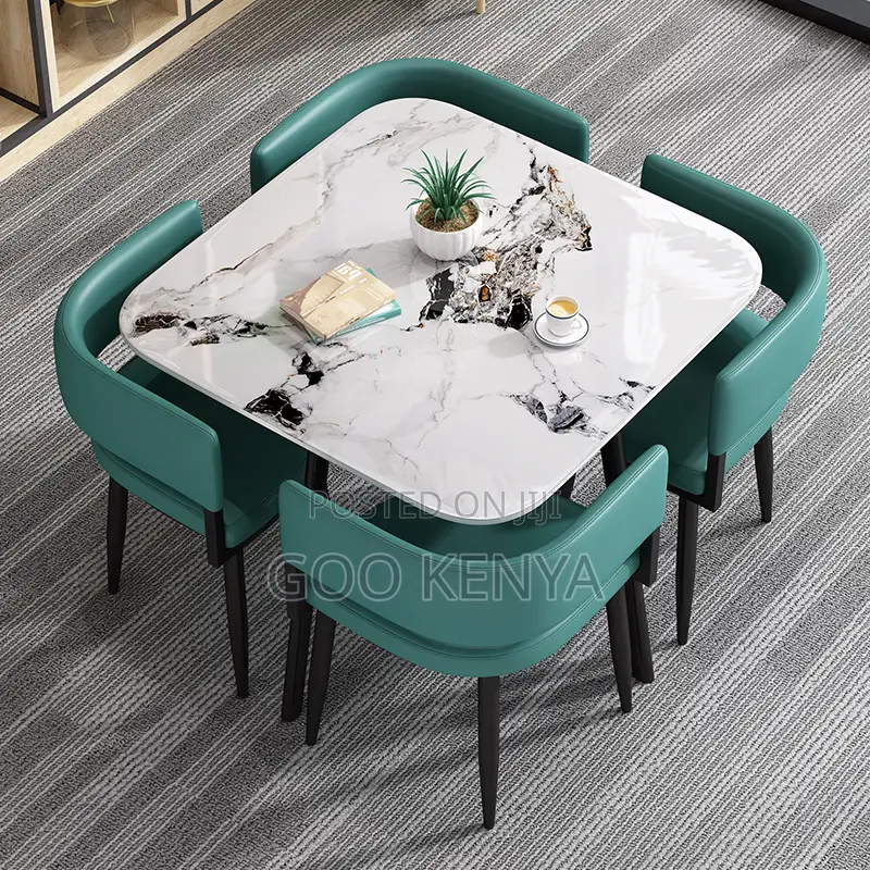 Dining Set; Modern Marble Dining Set With 4 Leather Chairs