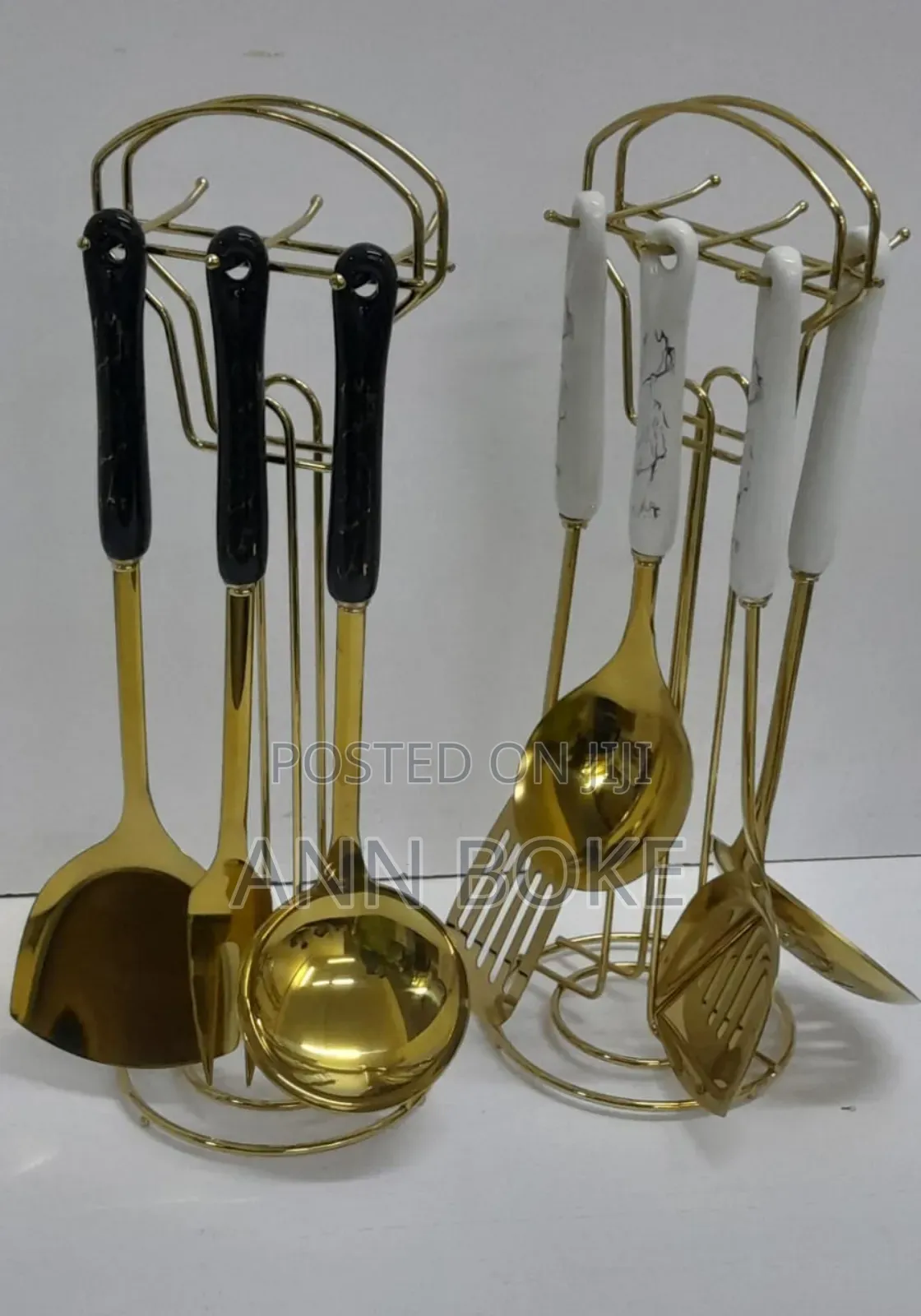 *6 in 1 Gold Vanished Serving Spoon Set With Stand and Ceramic