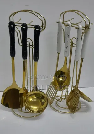 *6 in 1 Gold Vanished Serving Spoon Set With Stand and Ceramic