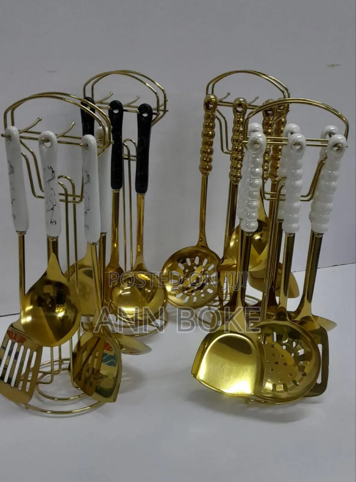 *6 in 1 Gold Vanished Serving Spoon Set With Stand and Ceramic
