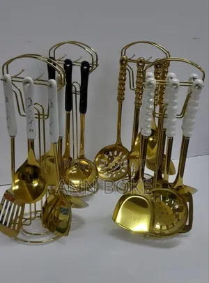 *6 in 1 Gold Vanished Serving Spoon Set With Stand and Ceramic