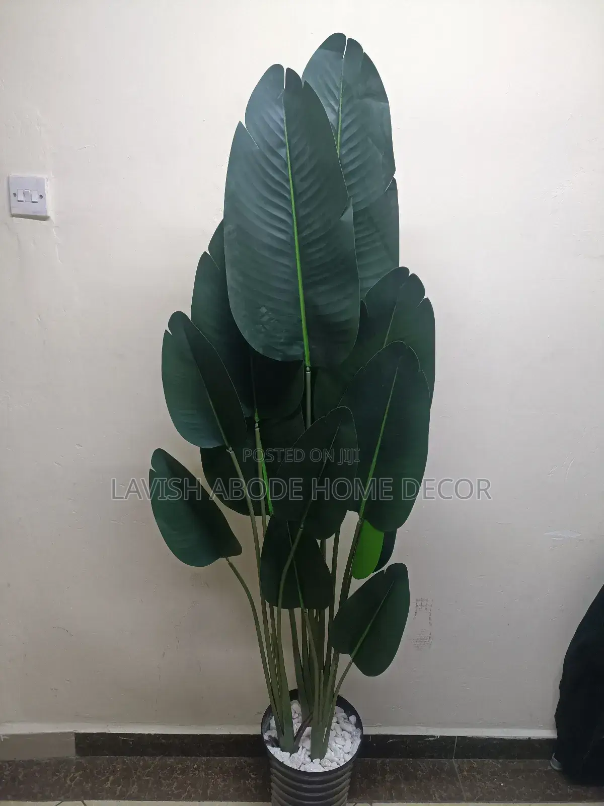 Big Artificial Banana Plant in a Black Spiral Vase