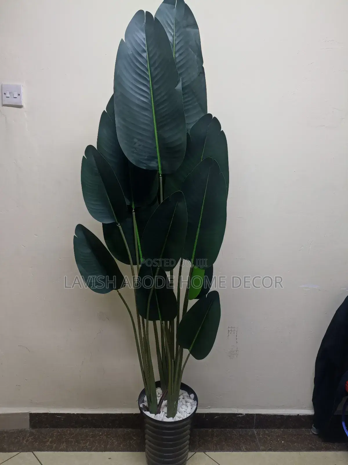 Big Artificial Banana Plant in a Black Spiral Vase