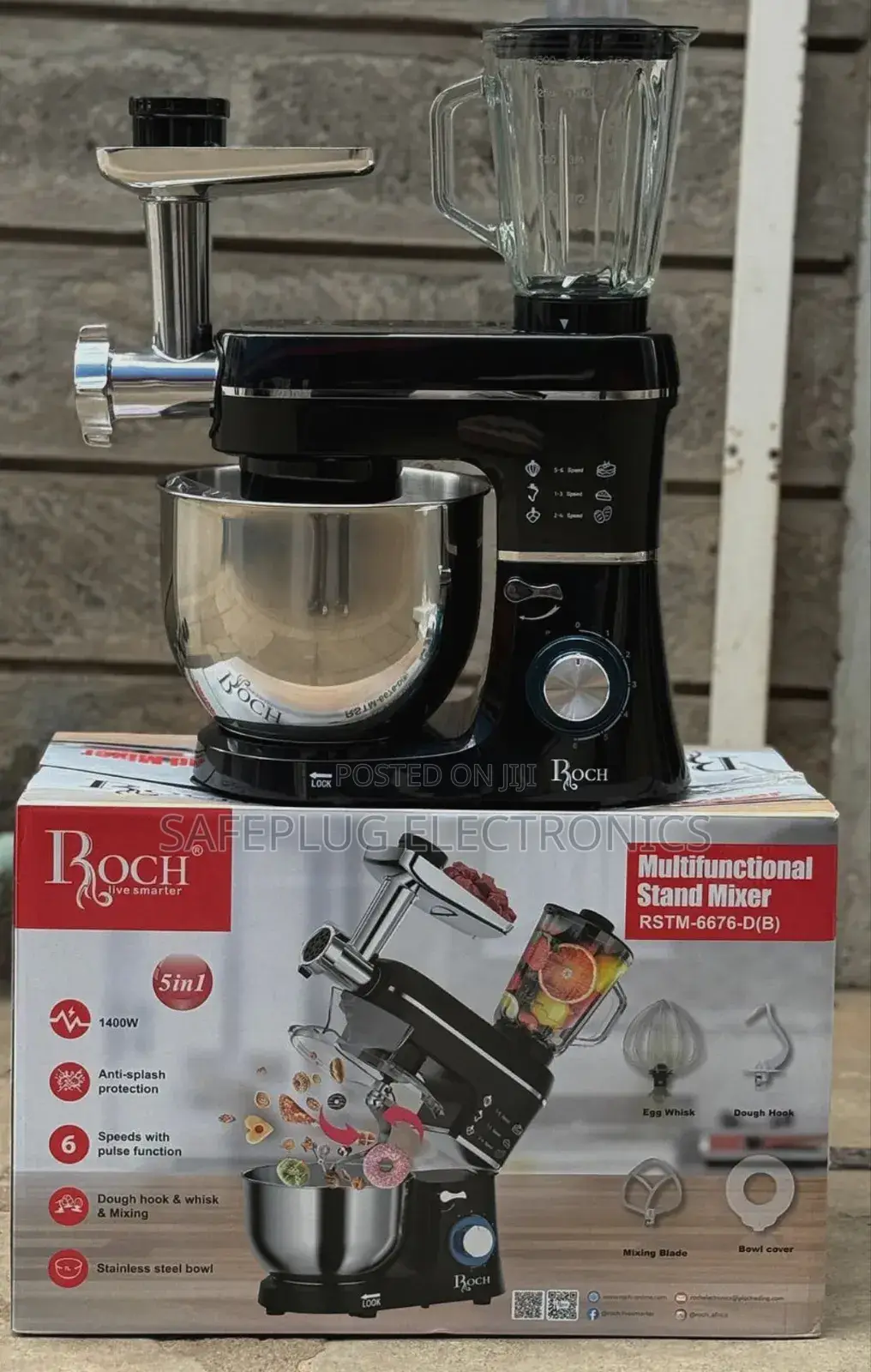 1400watts Roch 5 in 1 Multifunctional Stand Mixer, Grinder, Blender