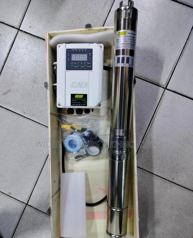 90 MTRS Head
Dc 72 Volts 
Using 600 Watts Solar Panel
3.5 Max Flow