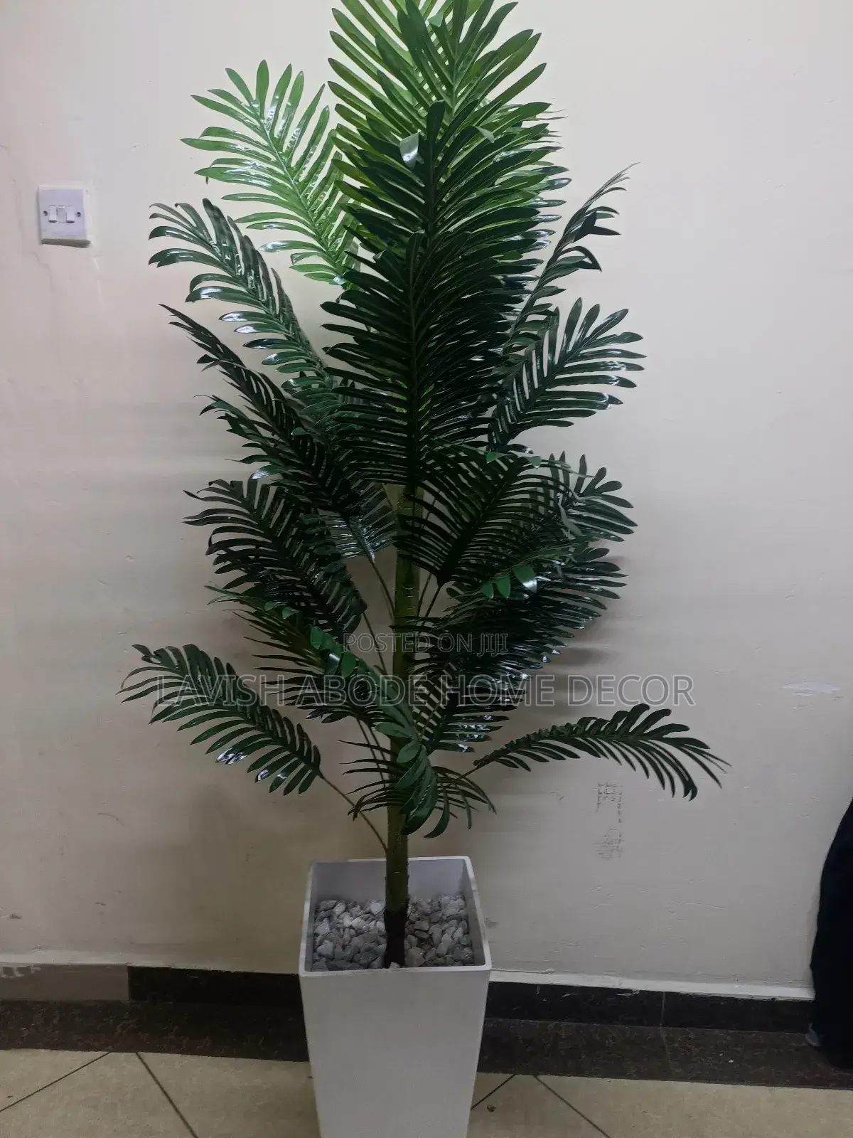 Faux Palm Plant in a Big White Vase