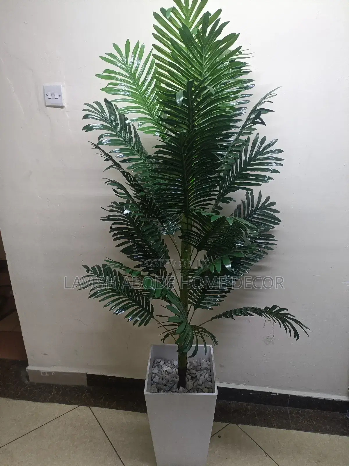 Faux Palm Plant in a Big White Vase