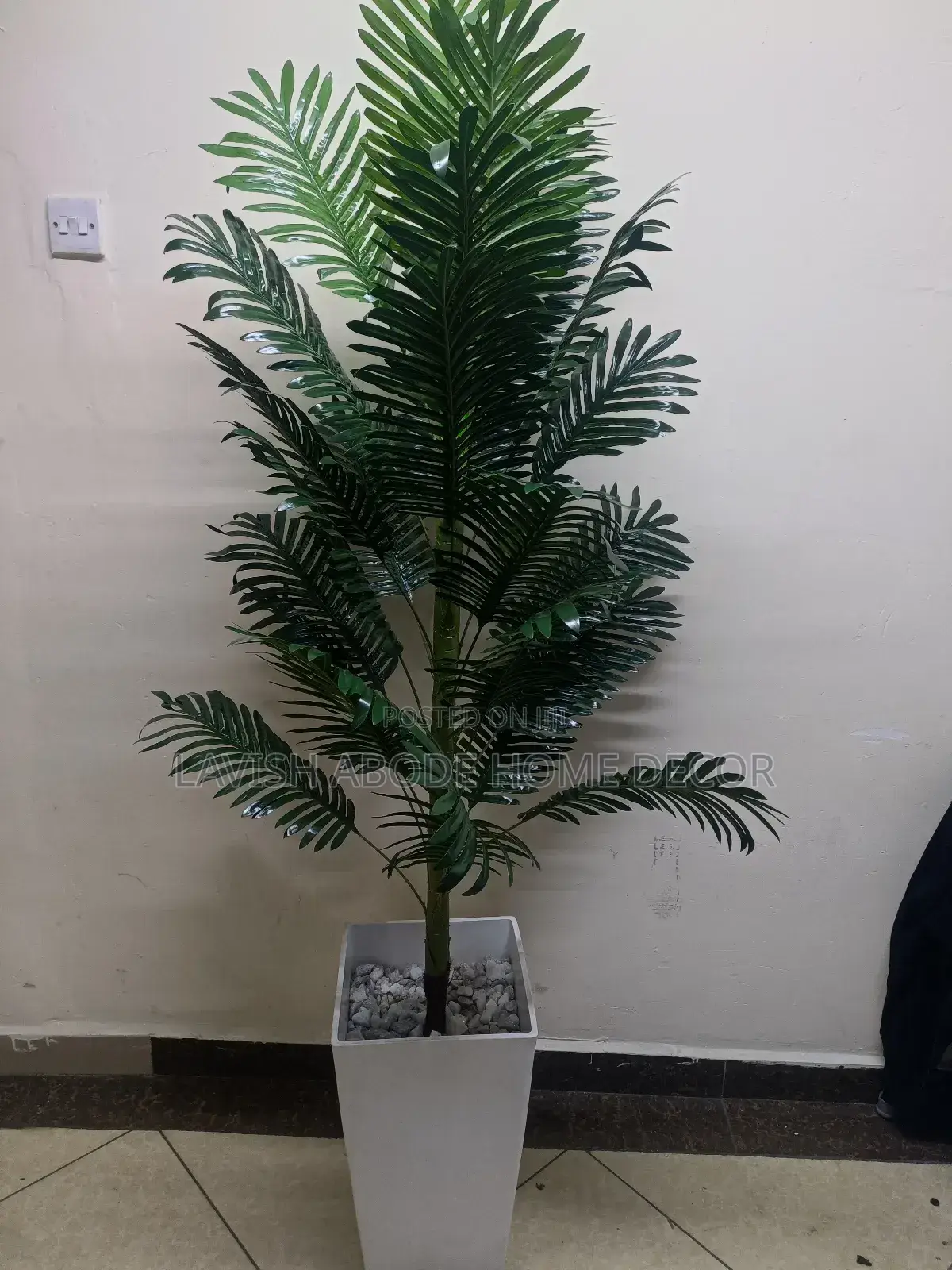Faux Palm Plant in a Big White Vase