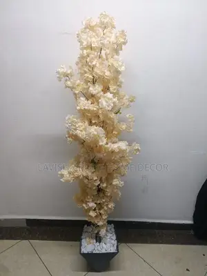 Peach Artificial Cherry Blossom Plant in Black Hexagon Vase