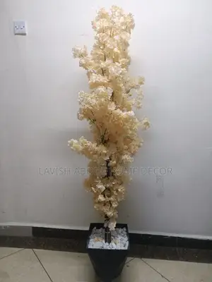 Peach Artificial Cherry Blossom Plant in Black Hexagon Vase