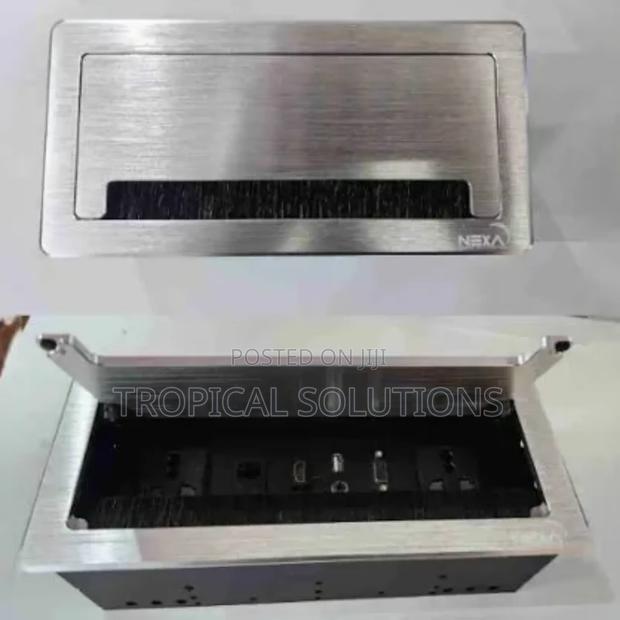 Silver Flip Up Socket With 2 Universal Sockets 1 Cat6 Internet Port - main view