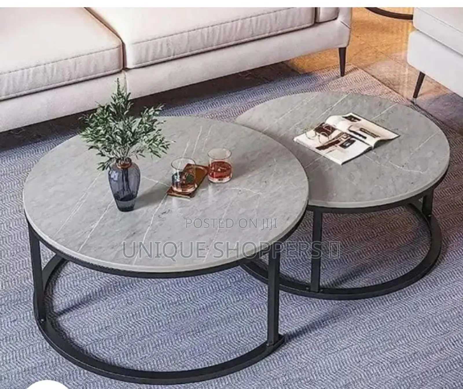 Light Grey Home Marble Table With Black Base Coffee Table Set of 2