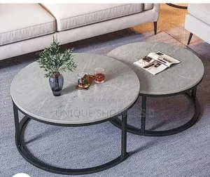 Light Grey Home Marble Table With Black Base Coffee Table Set of 2