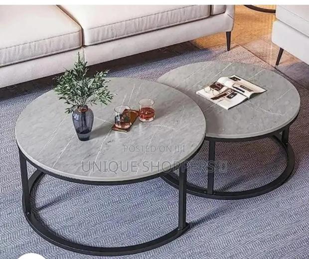Light Grey Home Marble Table With Black Base Coffee Table Set of 2