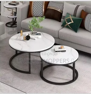 Home Marble Table With Black Base Coffee Table Set of 2