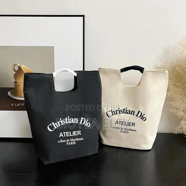 Black,Cream Beige Canvas Bag With Handle