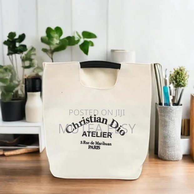 Black,Cream Beige Canvas Bag With Handle - thumbnail 3