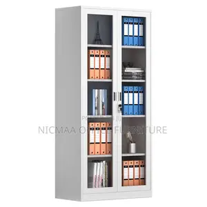 Modern Metal Storage Cabinet With Glass Doors