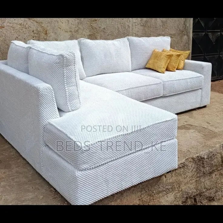 Top White 6 Seater L Seat Sofa With Free Throw Pillows