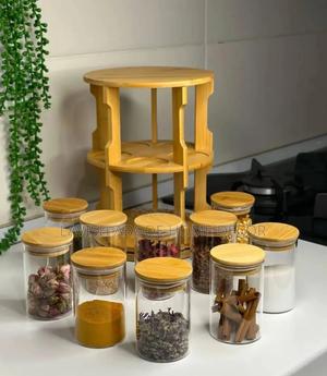 Rotating Spice Bamboo Tabletop Rack With 10pcs Jars - thumbnail 2