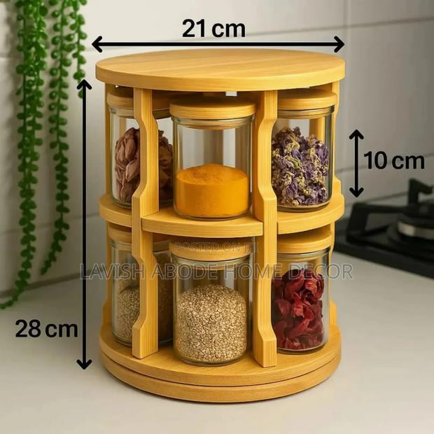 Rotating Spice Bamboo Tabletop Rack With 10pcs Jars - thumbnail 3