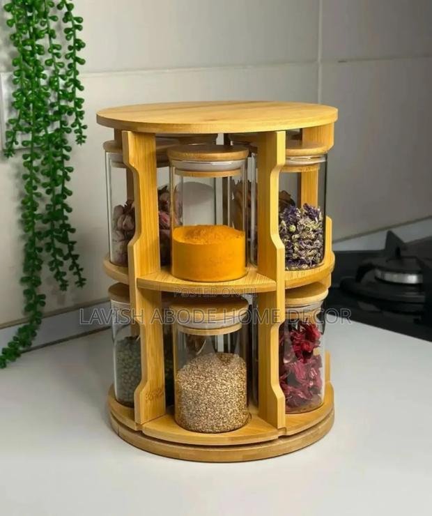 Rotating Spice Bamboo Tabletop Rack With 10pcs Jars - thumbnail 4