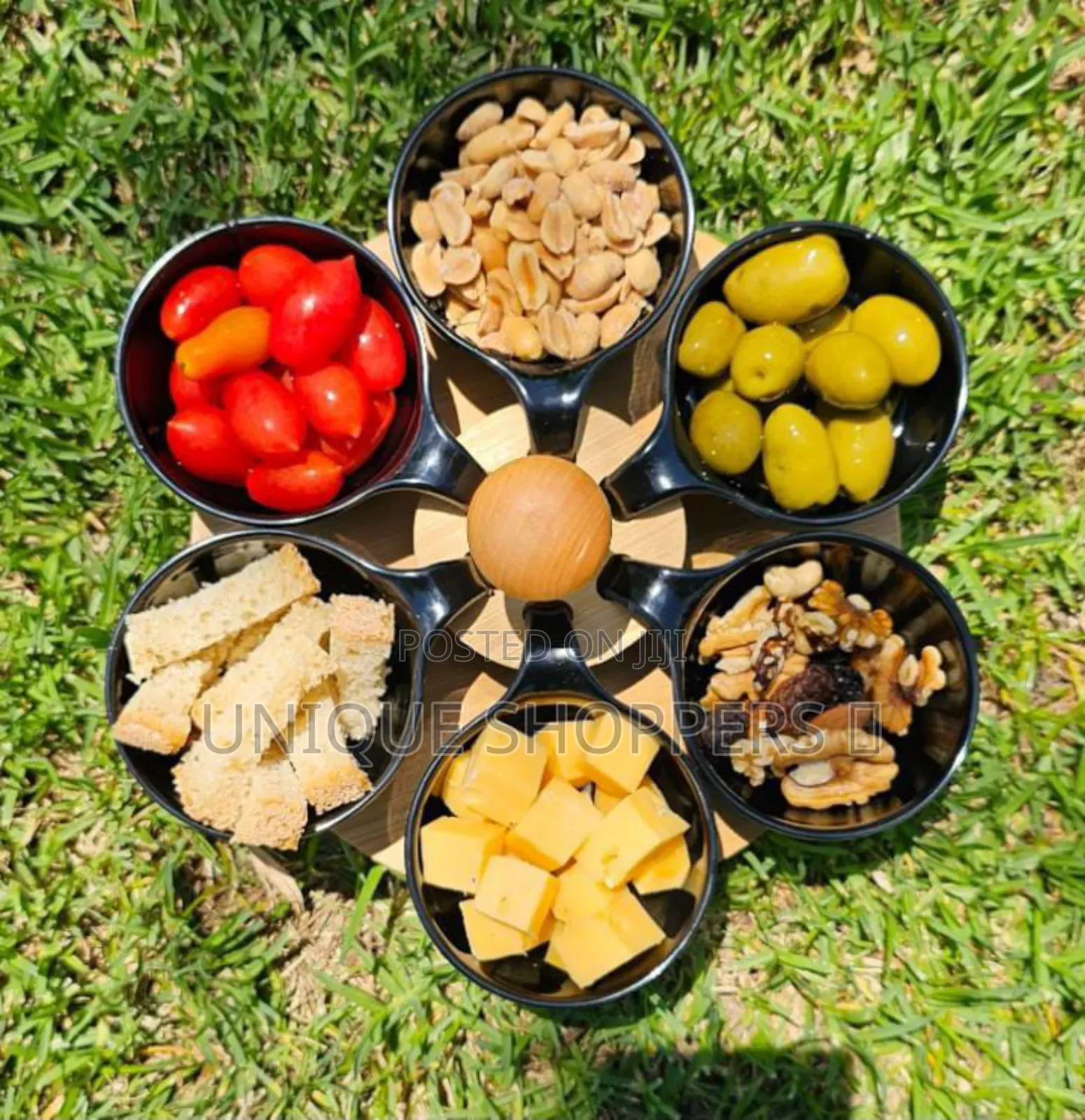 6 Ceramic Appetizer Serving Bowls With Bambo Turning Tray. Reusable