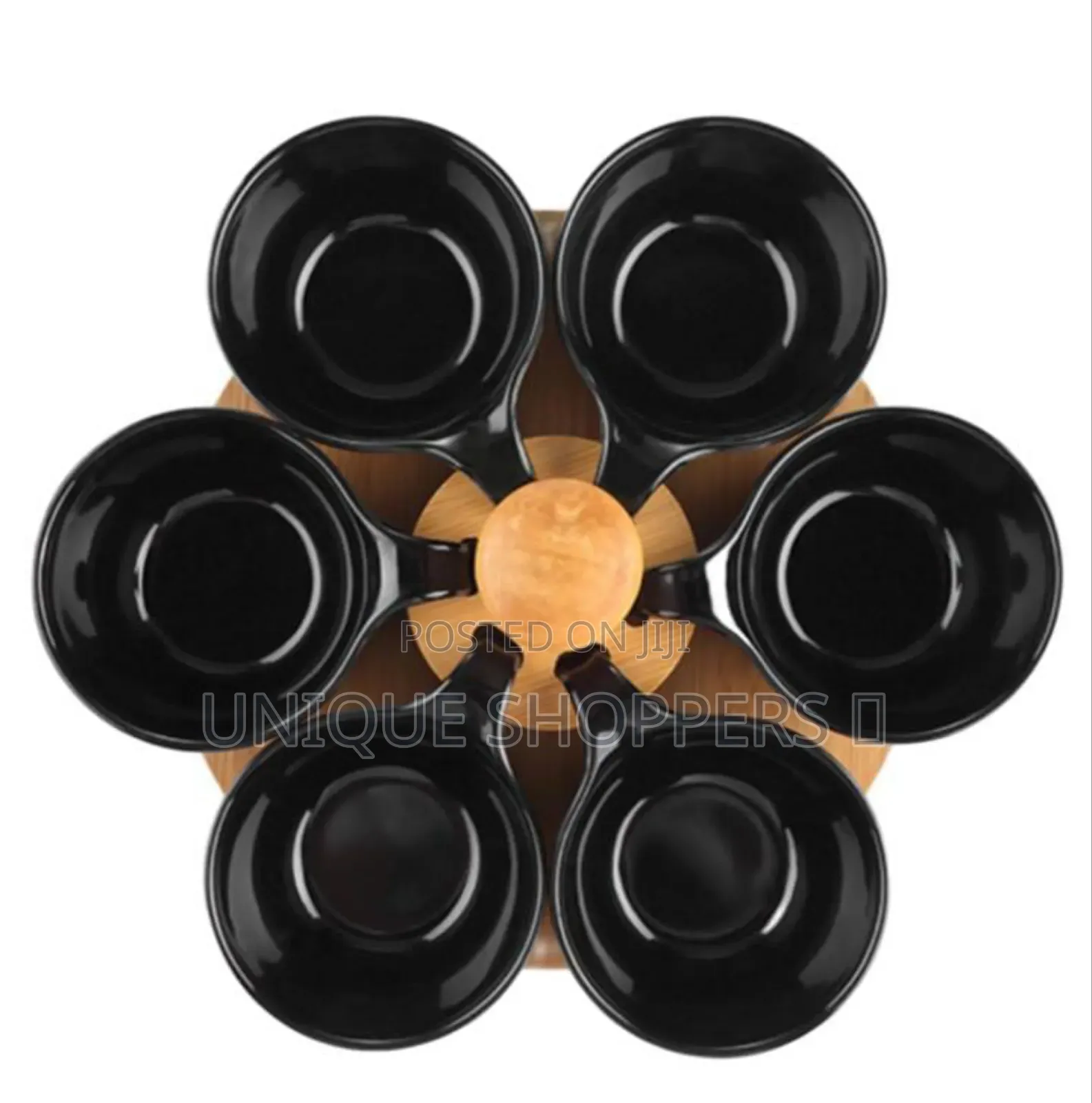 6 Ceramic Appetizer Serving Bowls With Bambo Turning Tray. Reusable