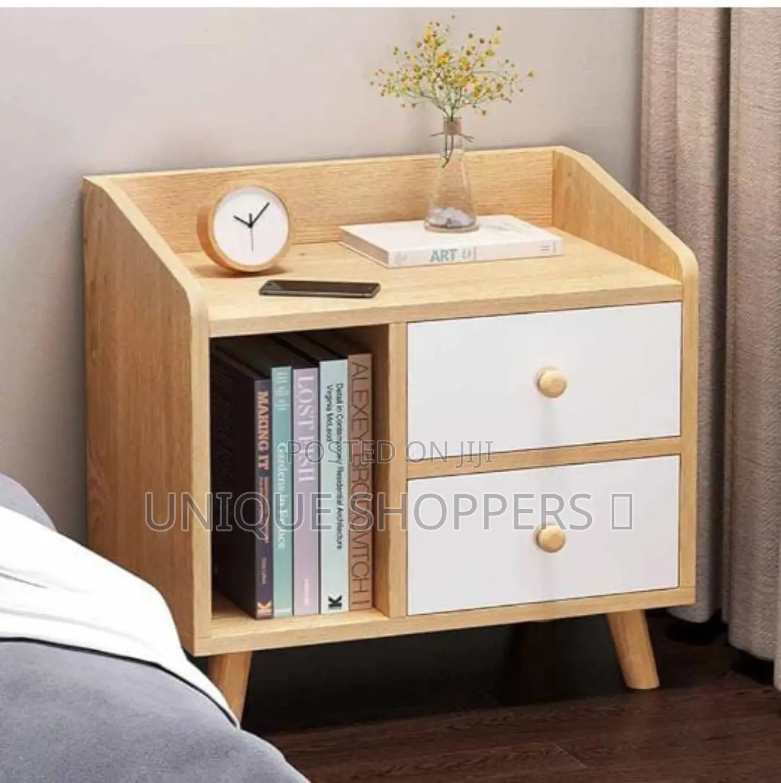 Nightstand End Table With 2 Drawer and Open Storage Shelf Nightst