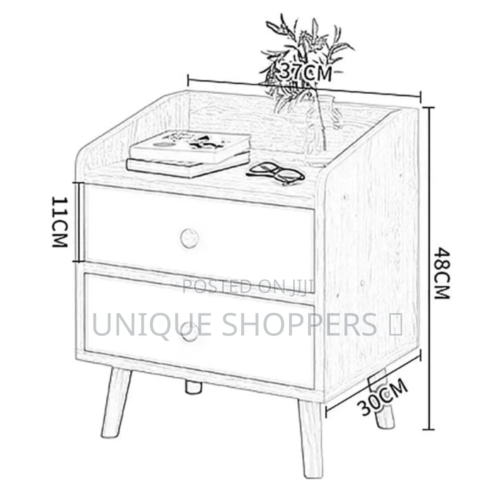 Nightstand End Table With 2 Drawer and Open Storage Shelf Nightst
