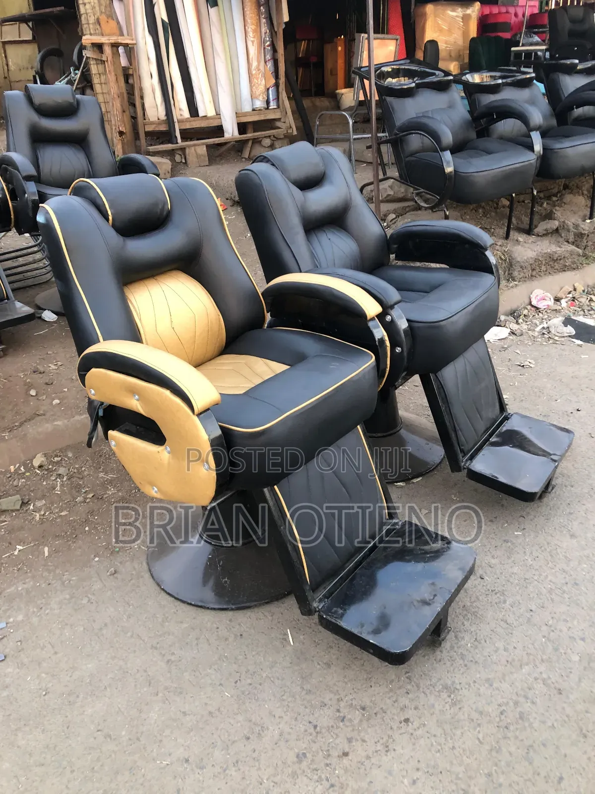 Jumbo Gold Leather Barber Chairs