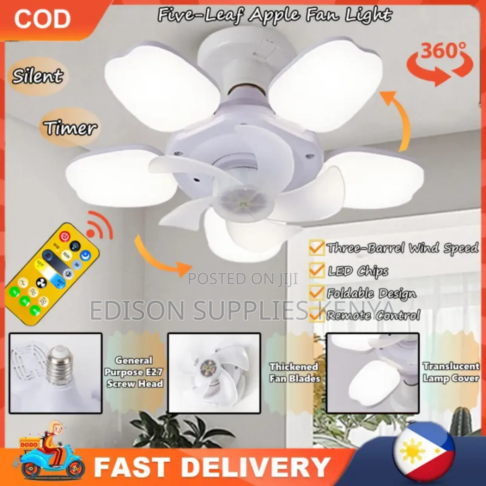 Fan Bulb Ceiling Fans Light With Remote Control 2-in-1 Cooling Fanbulb
