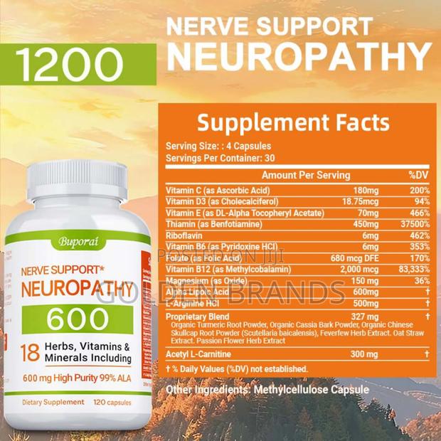 Nerve Support Neuropathy, Relieve Stress, Healthy Brain 120 Capsules - thumbnail 3