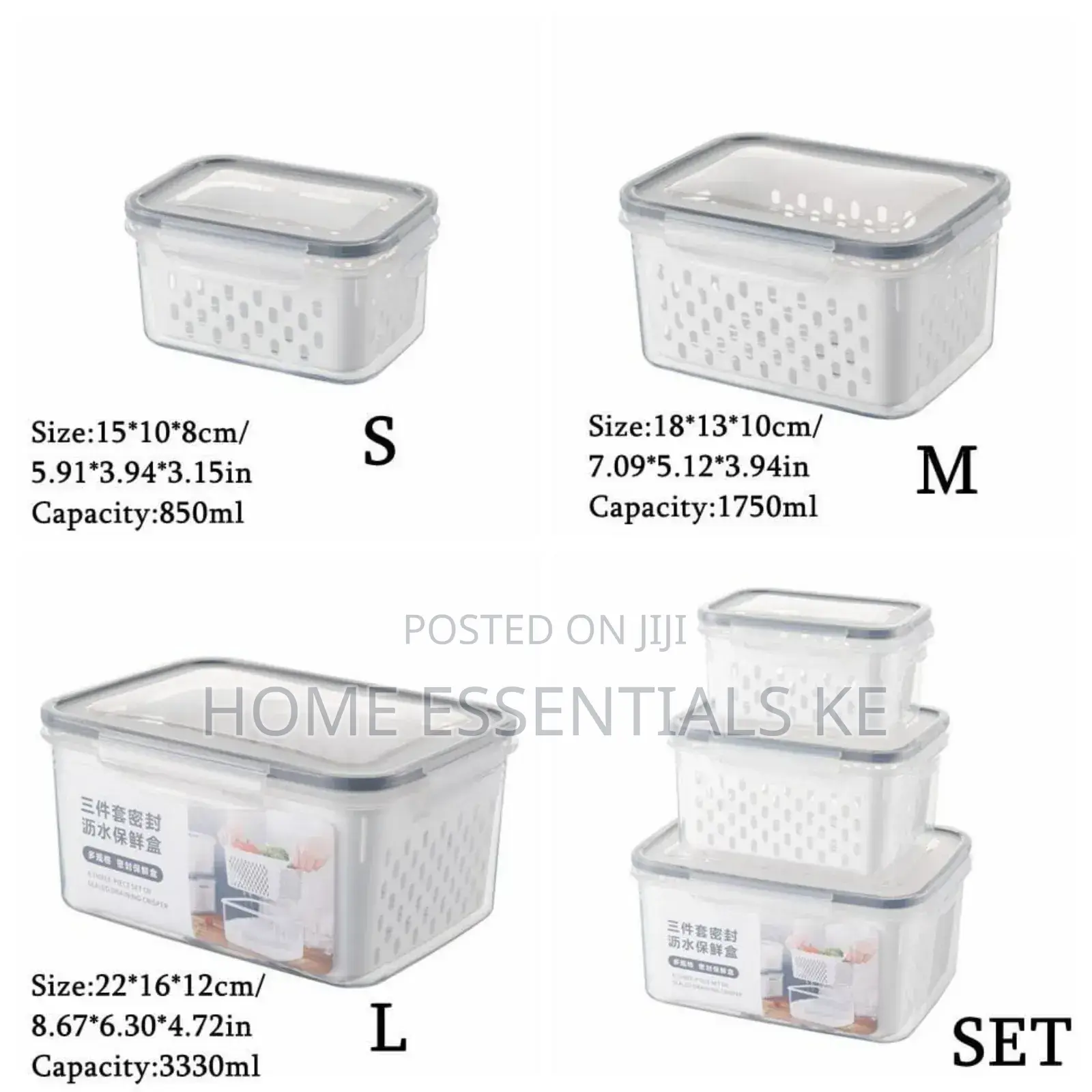 Fridge Storage Containers 3pcs Set-850ml/1750ml/3300ml