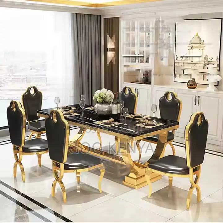 Home Dining Set; 6-Seater Dining Chairs With Rectangular Marble Table