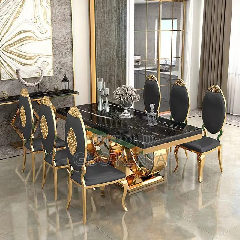 Home Dining Set; 6-Seater Dining Chairs With Rectangular Marble Table