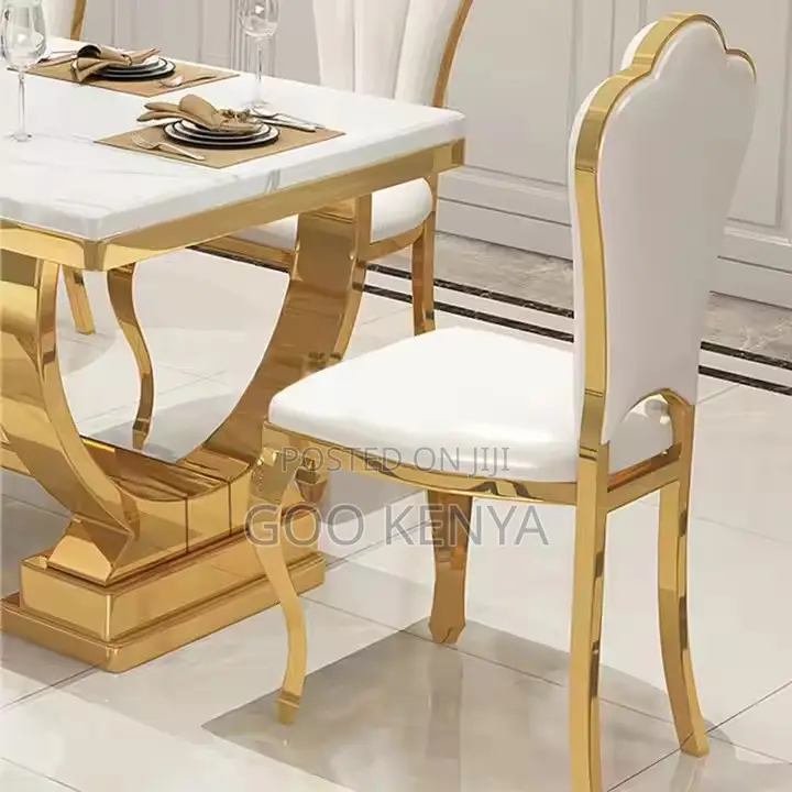 Home Dining Set; 6-Seater Dining Chairs With Rectangular Marble Table