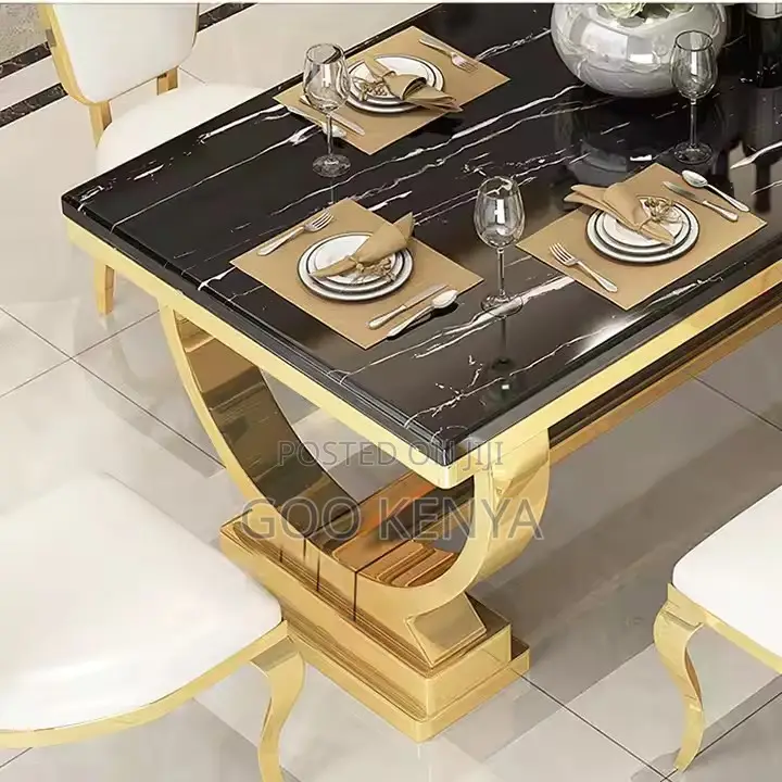 Home Dining Set; 6-Seater Dining Chairs With Rectangular Marble Table