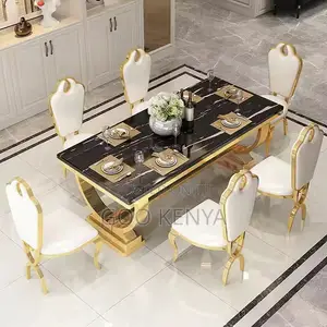 Home Dining Set; 6-Seater Dining Chairs With Rectangular Marble Table